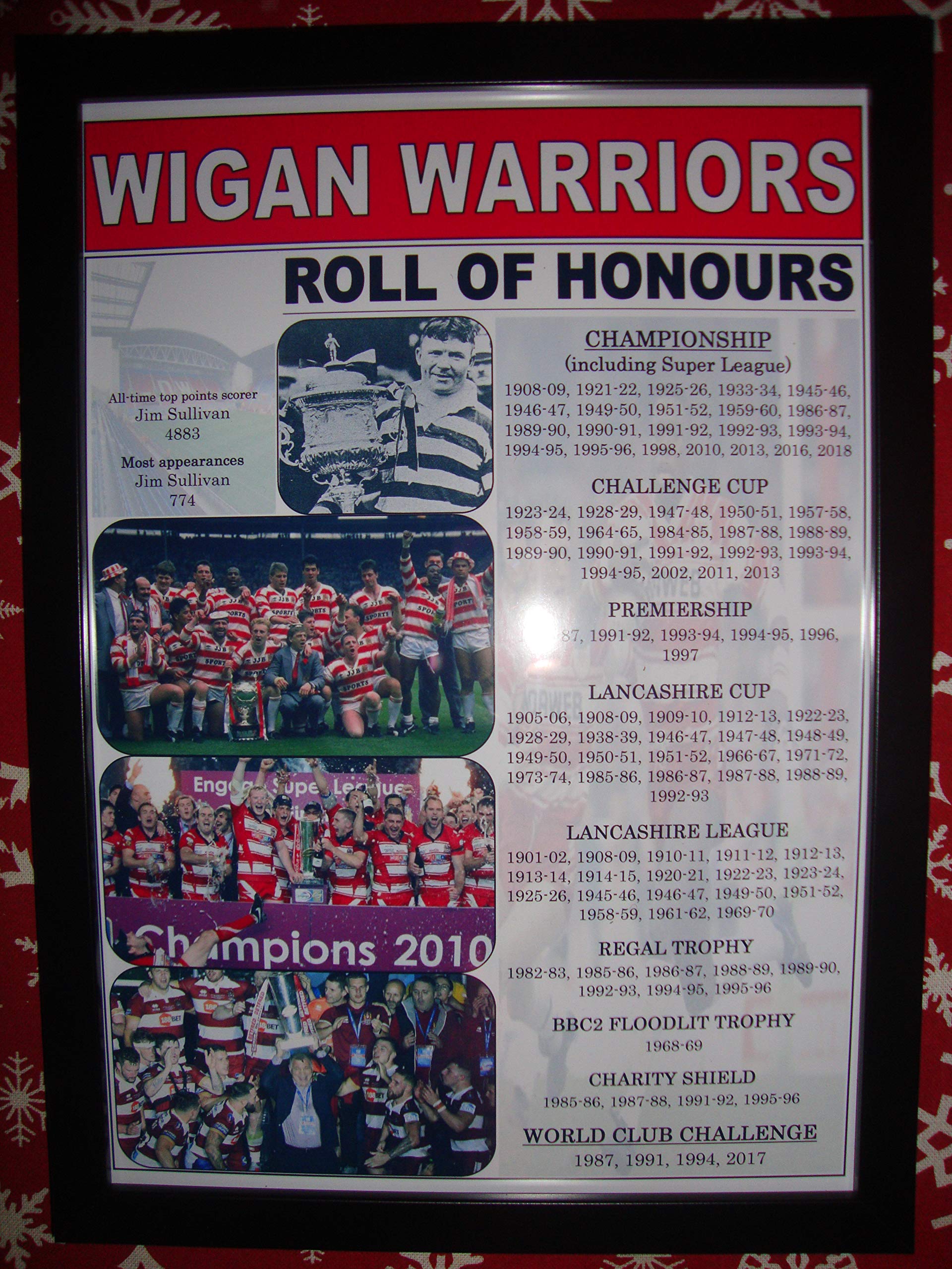 Sports Prints UK Wigan Warriors Club History roll of honours - Includes 2018 Grand Final - Framed Print