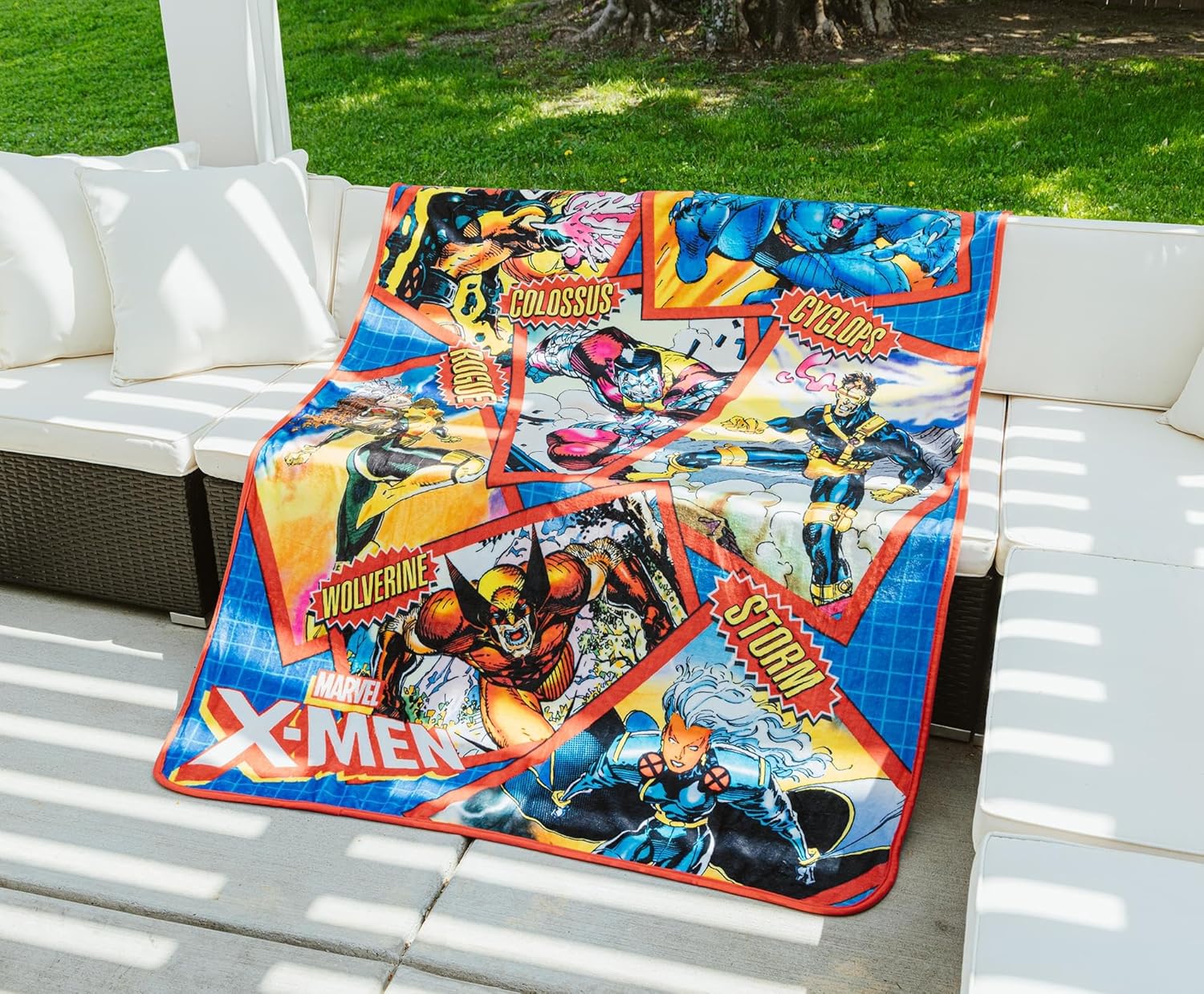 Marvel X-Men Character Cards Raschel Throw Blanket | Soft Polyester Cover for Sofa, Bed | 45 x 60 Inches