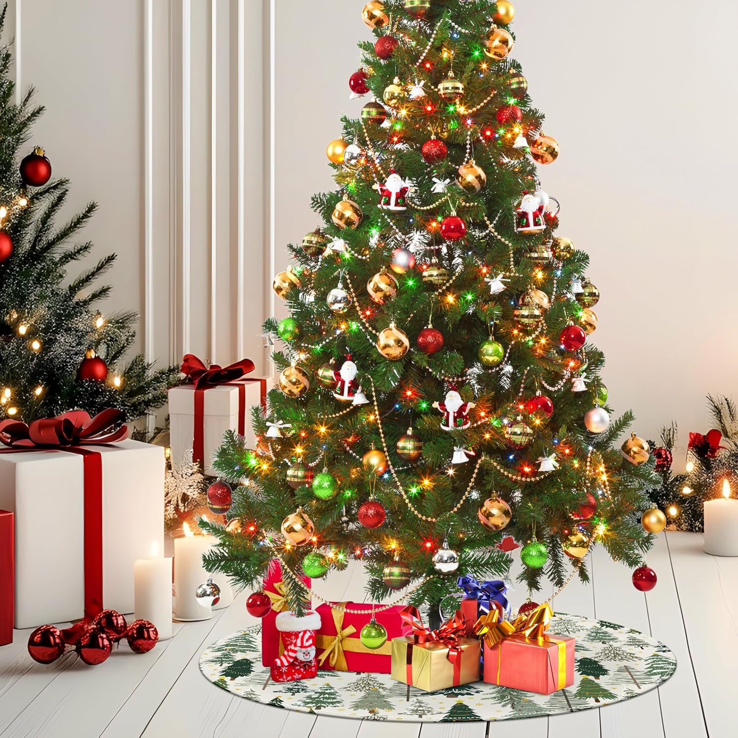 森林 森林 クリスマスツリースカート 48インチ 星 雪の結晶 クリスマスツリー スカート 屋内 屋外 クリスマス デコレーション