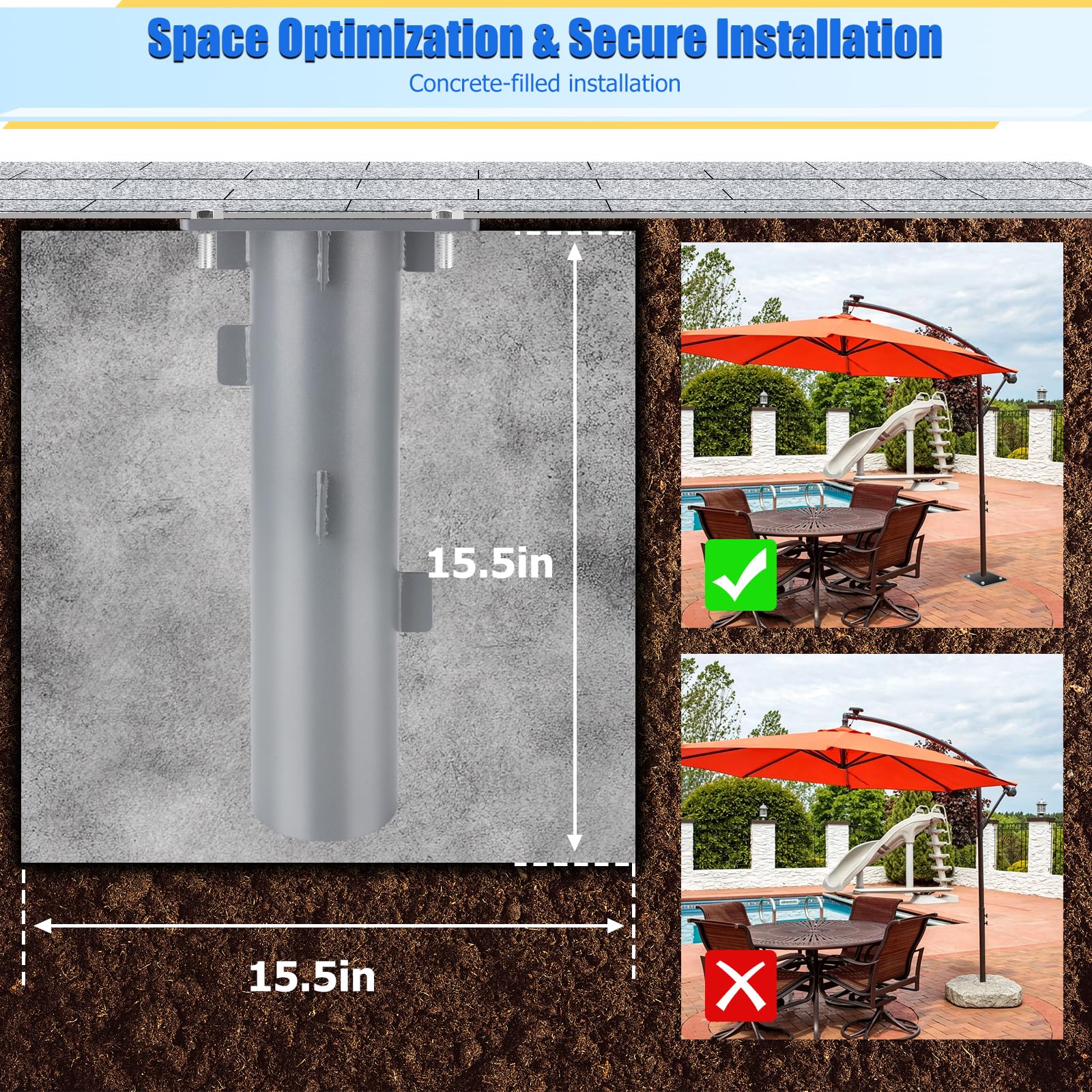 In-ground Umbrella Base for Offset Cantilever Patio Umbrella,Universal Base