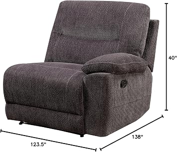 HOMES: Inside + Out Marben Recliner Sectional, Cupholder Couch with Storage, Medium Firm Chenille Fabric 6-Seater Sofa with Chaise, Gray