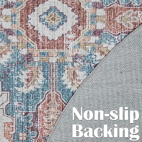 Vista 47 de jinchan Alfombra lavable de 8 x 10 pies, diseño tribal de pelo bajo, resistente a las manchas, alfombra bohemia envejecida, alfombra suave de lana