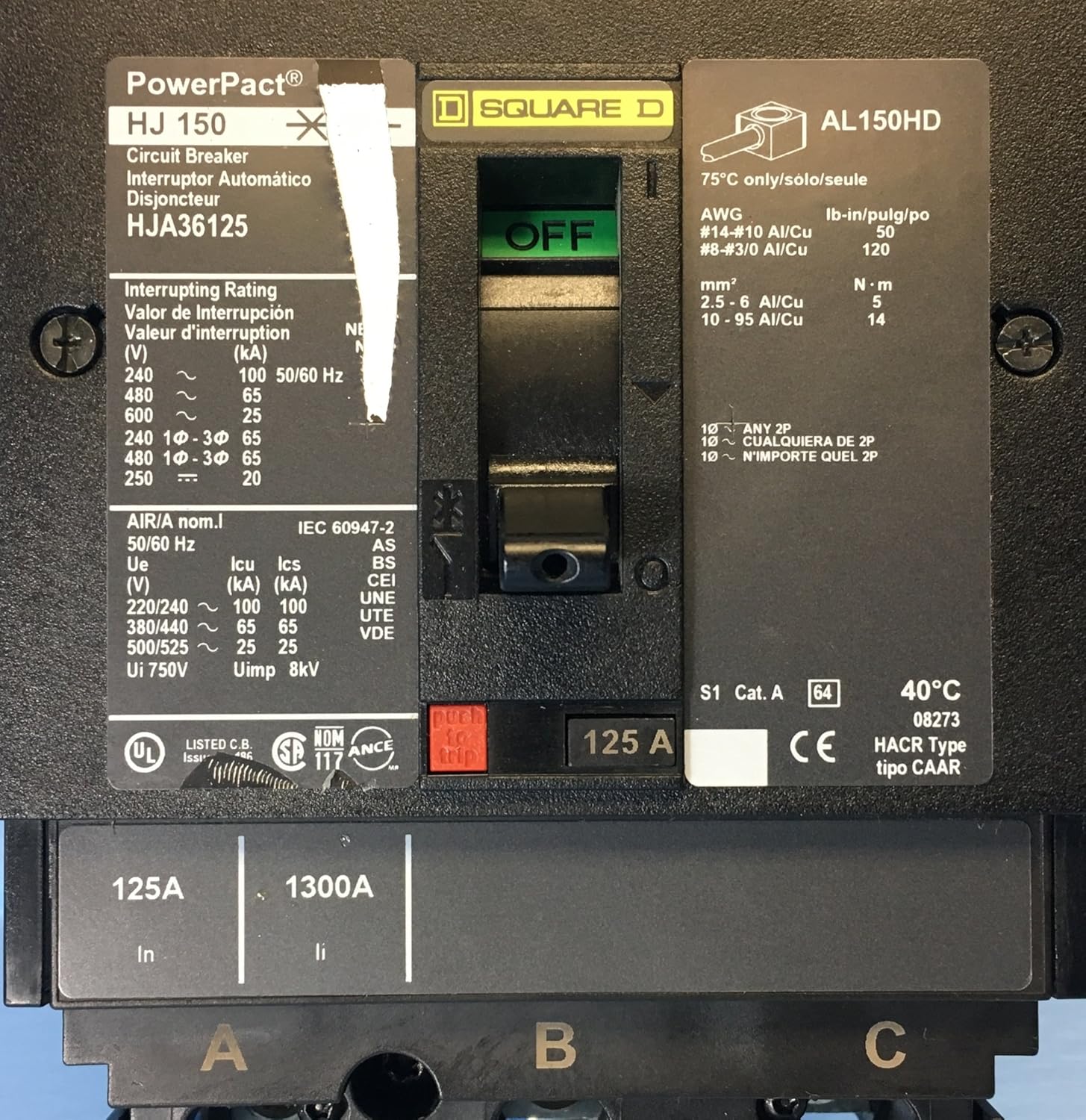 SCHNEIDER ELECTRIC HJA36125 Molded Case Circuit Breaker 600-Volt 125-Amp Electrical Box, Black
