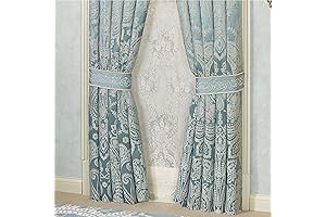 Romantic Regency Jacquard Woven Scrollwork "Touch of Class" Curtains in Parisian Blue