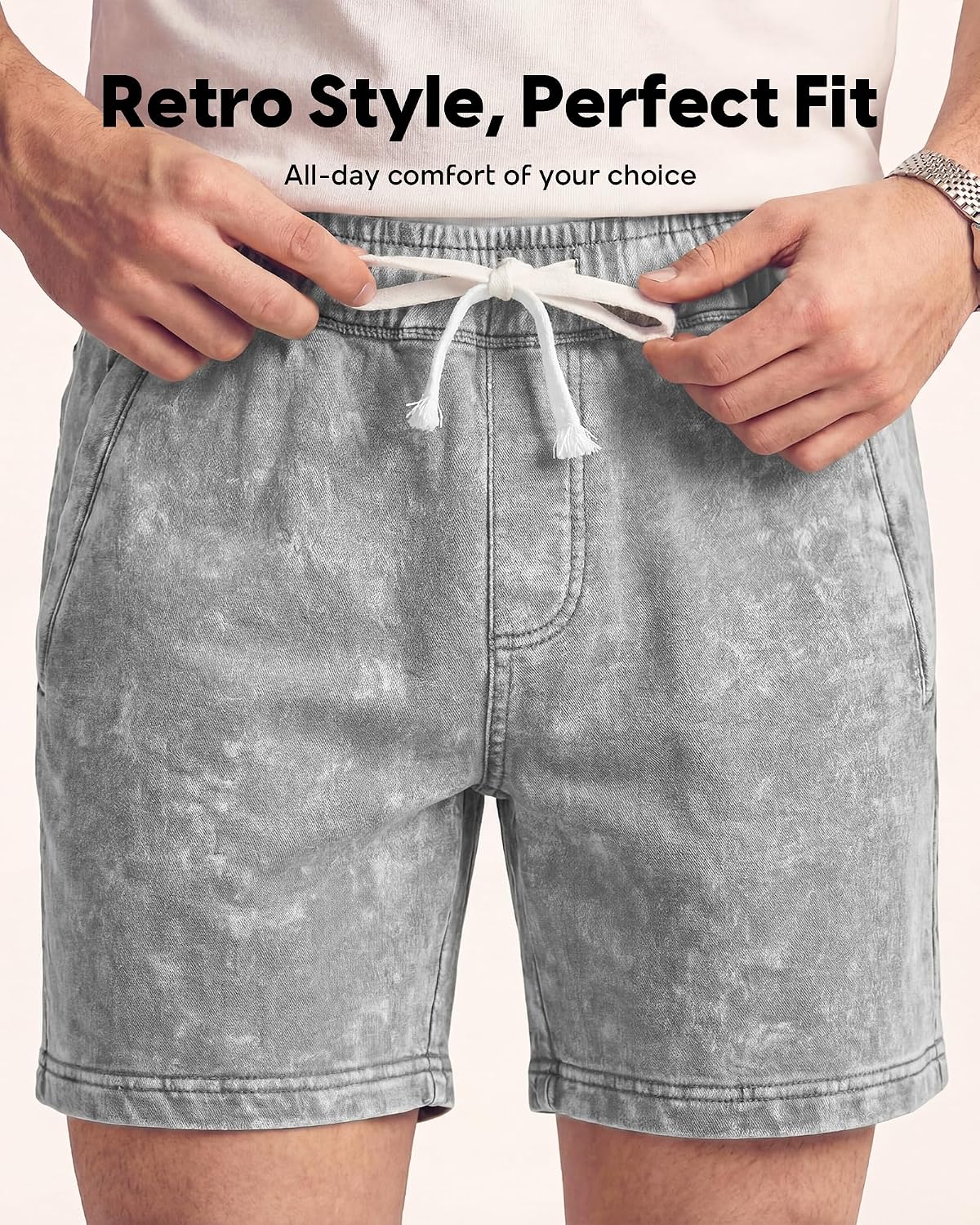 maamgic Mens Casual Shorts 5/7 Inch Washed Cotton Summer Shorts with Elastic Waist Drawstring and Pockets