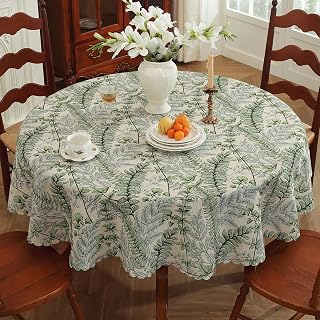 Round Waterproof Tablecloth Linen Textured Table Cloth,Stain and Wrinkle Resistant Washable Fabric Table Cover for Dining, Party, Camping and Outdoor,70InchForest