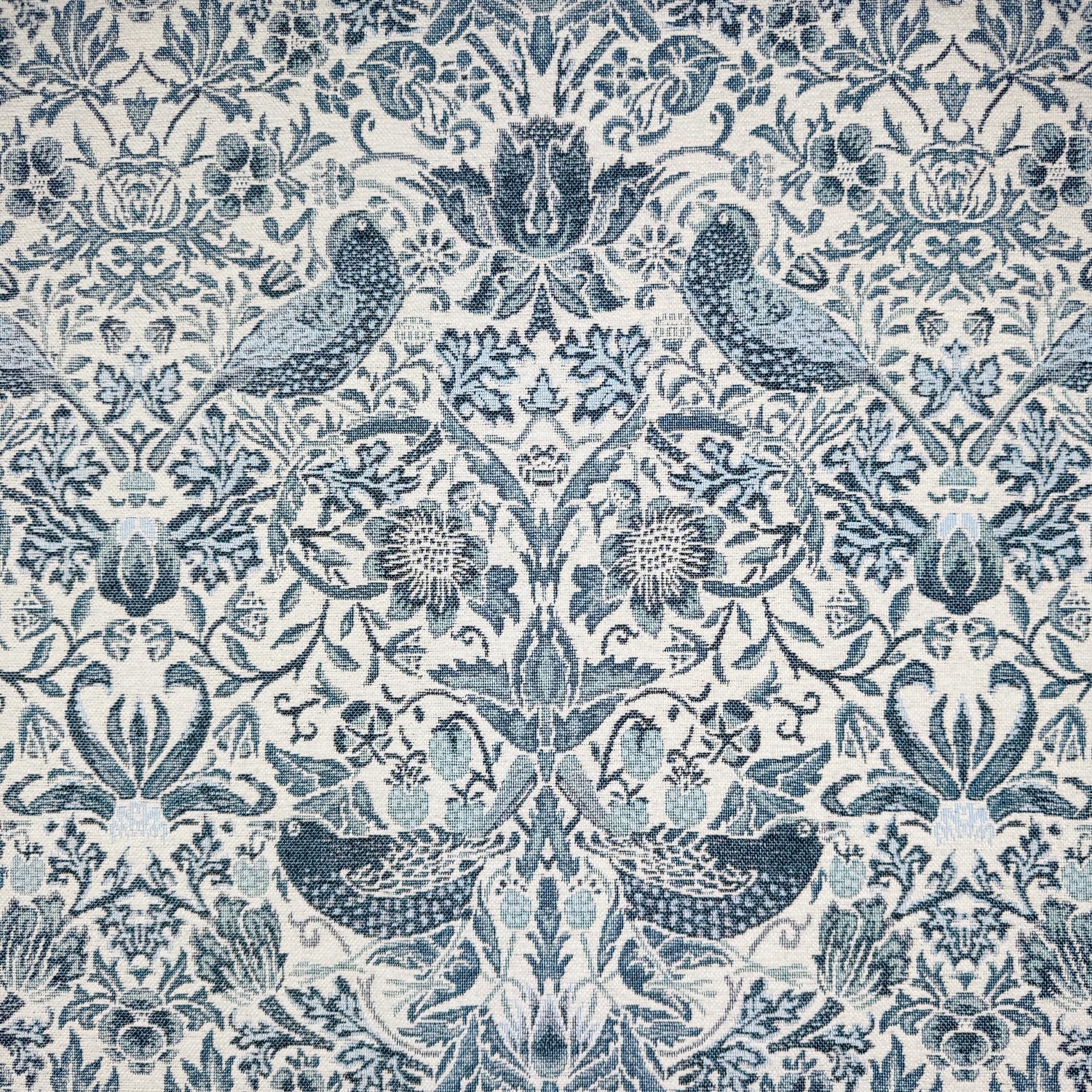 Soft Tapestry Fabric - William Morris Strawberry Thief Blue Design Upholstery Curtain Cushion Fabric Material