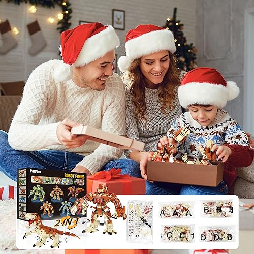 Miniatura 6 de PatFine Juego de 653 piezas de juguetes de construcción de dinosaurios 2 en 1, juego de bloques de construcción de dinosaurios transformadores,