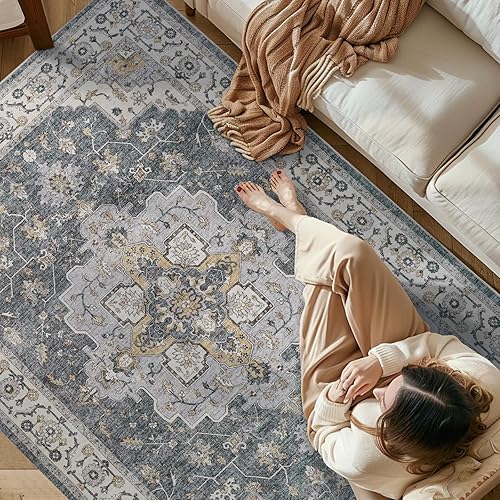 Miniatura 187 de jinchan Alfombra de Área 2x3 pies Alfombra Vintage de Entrada Lavable Bohemia Tapete Interior para Puerta Medallón Floral Tapete Pequeño para Puerta