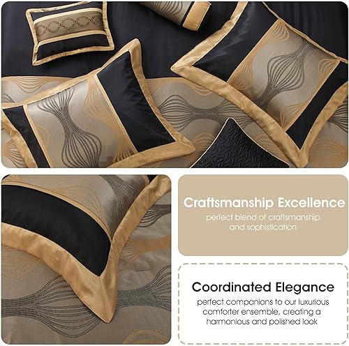 Miniatura 7 de Grand Avenue Elegante juego de edredón dorado vino Califirnia tamaño King, a rayas, 15 piezas habitación en una bolsa, juego de ropa de cama de