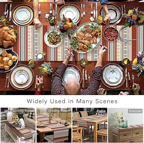 Miniatura 4 de Camino de mesa bohemio de 36 pulgadas de largo para bodas y café occidentales, rayas bohemias, mantel de lino para fiesta, decoración interior y