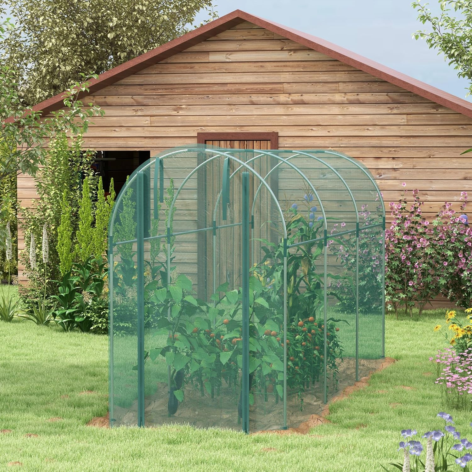 Outsunny 4' x 12' Crop Cage, Plant Protection Tent with Zippered Door and Galvanized Steel Frame, Fruit Cage Netting Cover for Garden, Yard, Lawn, Green
