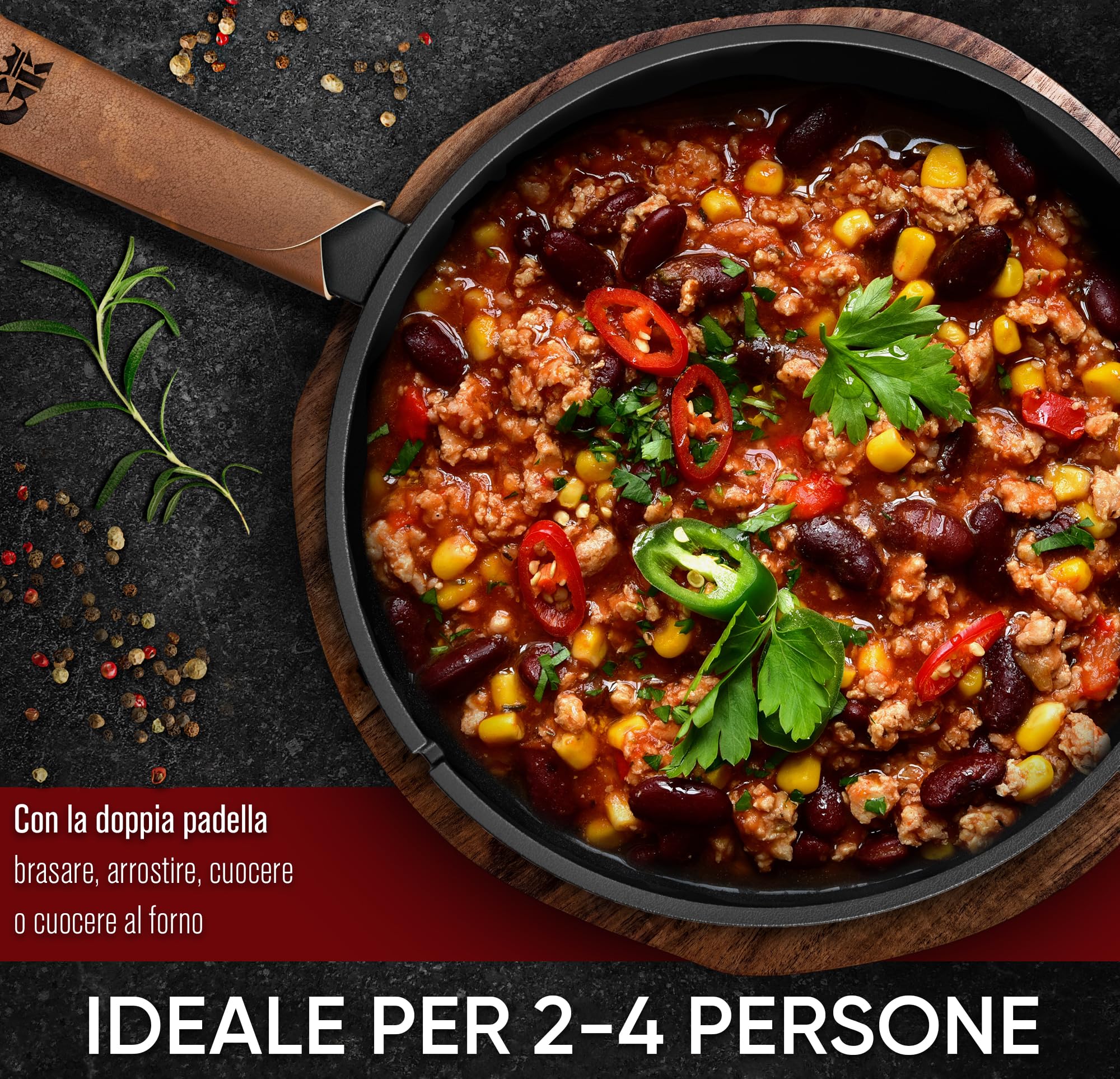 GUSSKÖNIG Dutch Oven - 2 in 1 Pentola in ghisa pre-stagionata 3L & Padella in ghisa 1,5L - Set Dutch Oven con funzione doppia Casseruola in Ghisa - Inclusi libro di ricette e accessori per BBQ