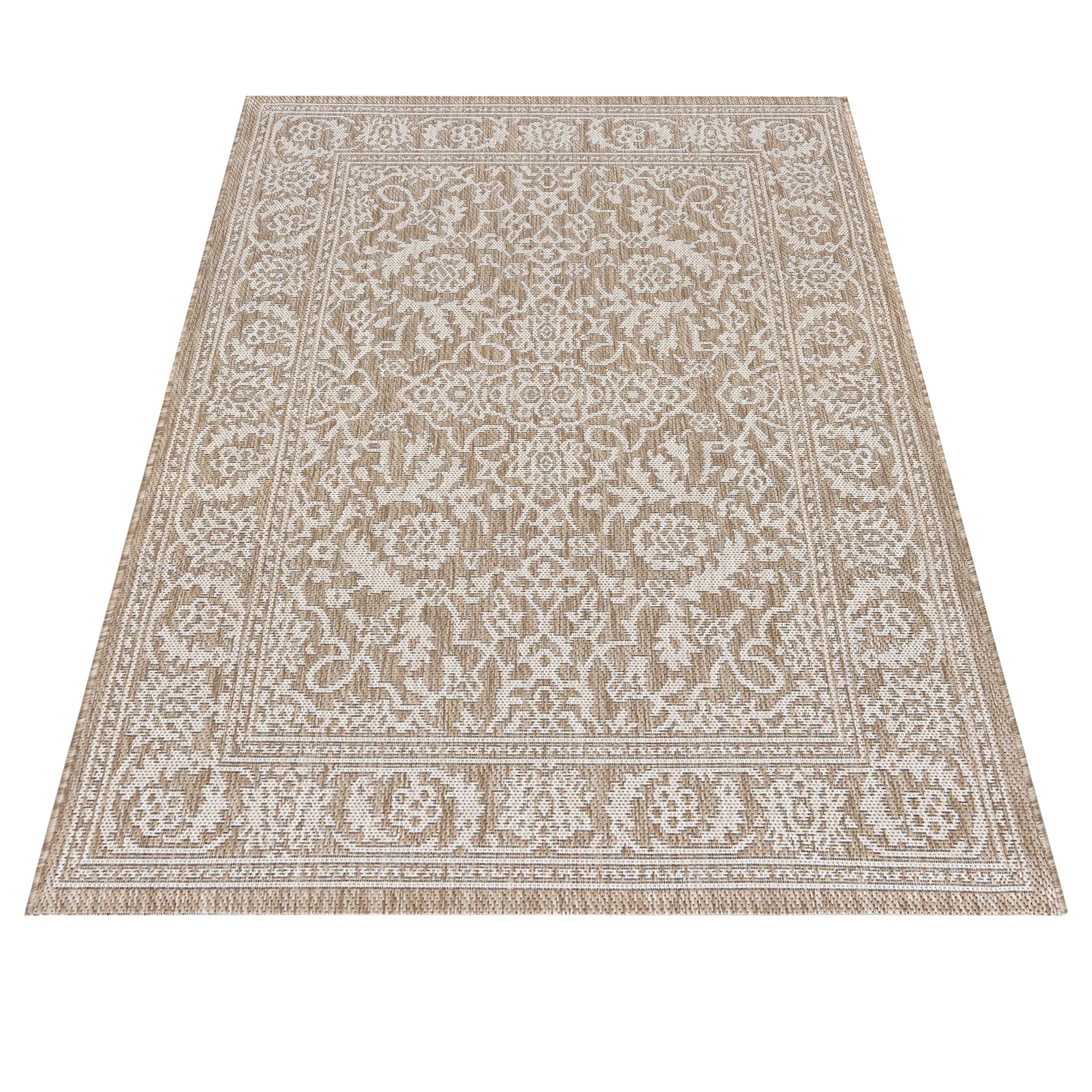 Mazovia Teppich Beige In/Outdoor-Teppich Vintage - Balkon, Terrasse, Patio, Pavillon - Kurzflor Rechteckig Oeko-TEX® Zertifikat Wasserdicht - 160 x 230 cm