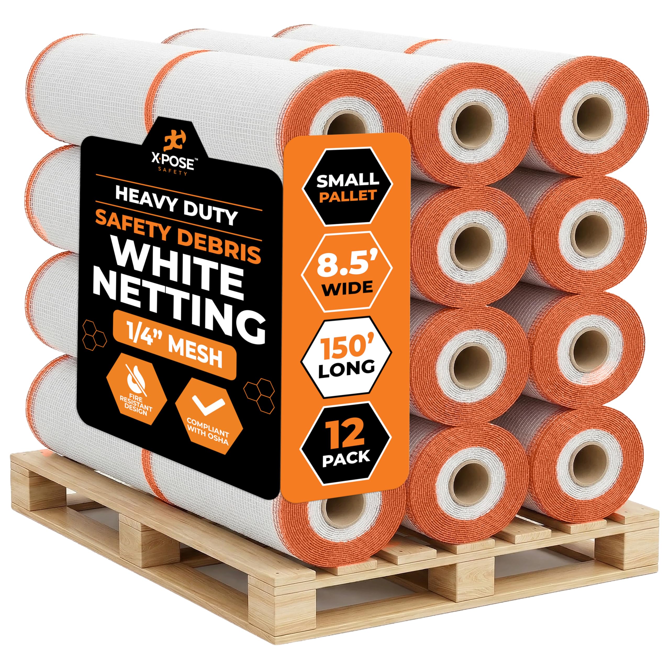 Xpose Safety Construction Safety Netting – 8.5' x 150', 1/4" Mesh Scaffold