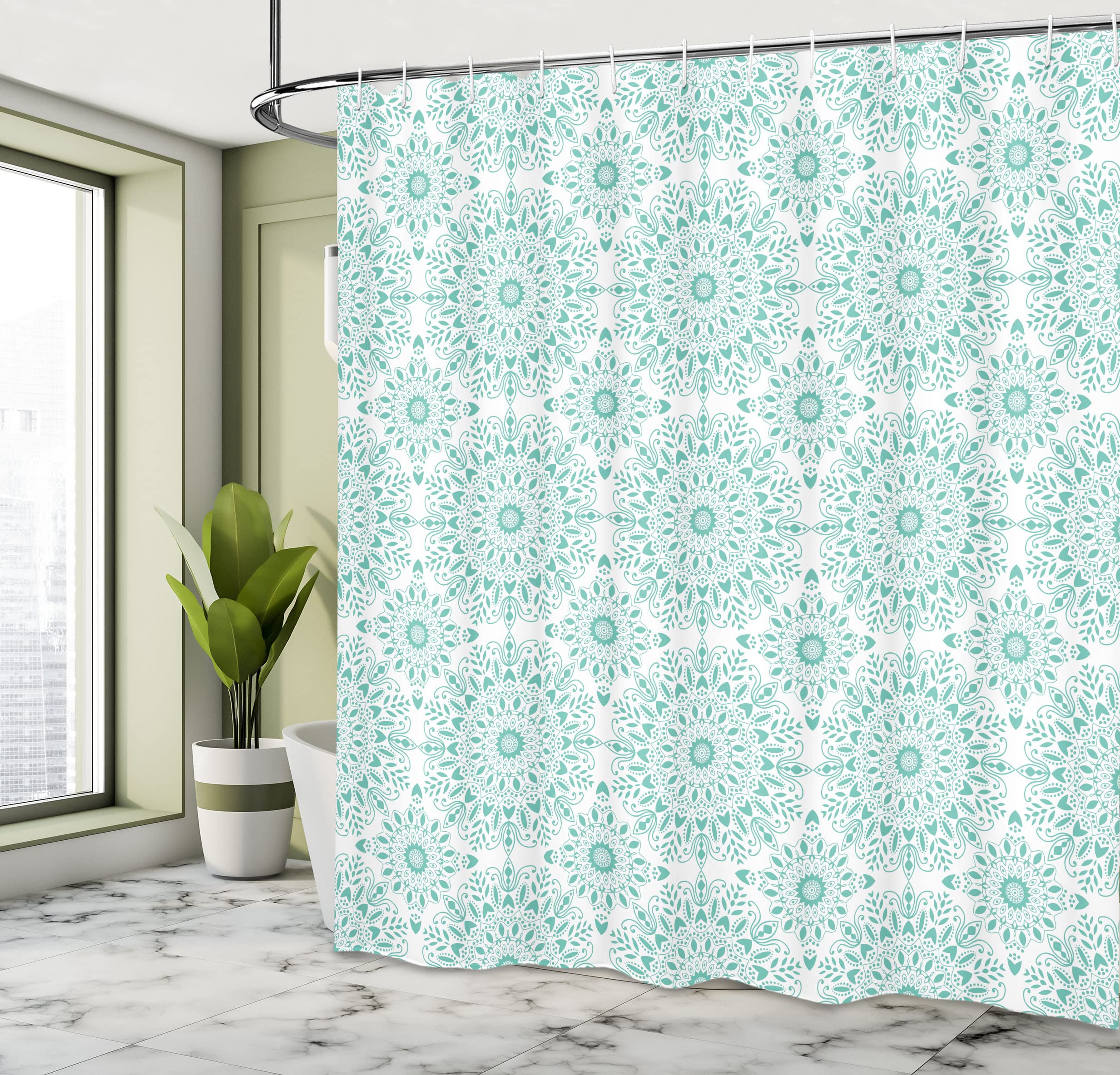 Relaxdays Tenda Per Doccia Con Stampa Bambù - 200x180 Cm, In Poliestere, Idrorepellente, Antimuffa, Con 12 Ganci Inclusi, Verde
