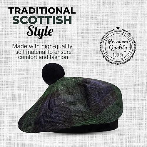 Miniatura 7 de Sombrero de lana acrílica tradicional escocés Tam o' Shatner Tammy Hat Flat Bonnet Kilt Many Tartans