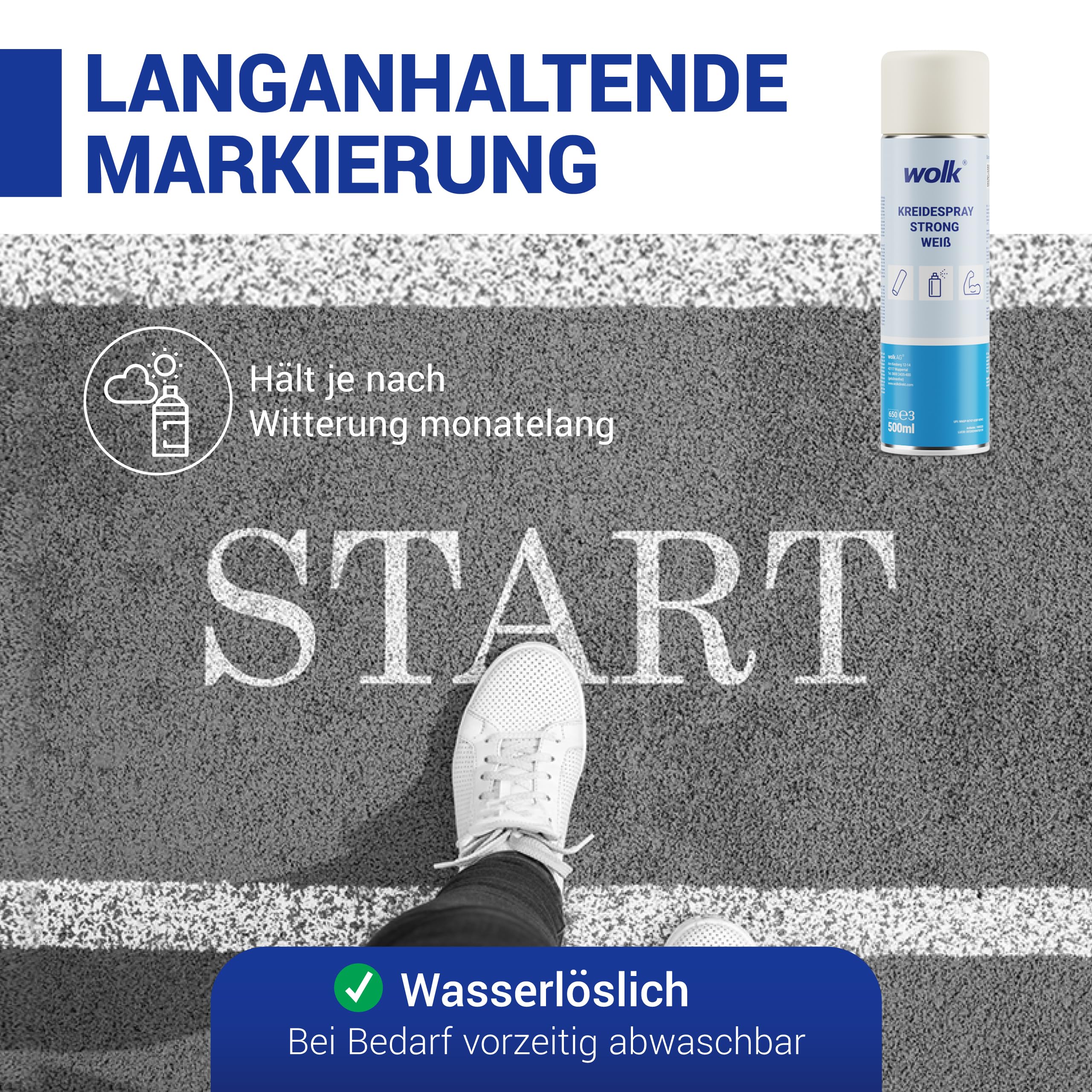 wolk Strong 6x 500 ml Kreidespray Weiß - Markierungsspray Weiß Abwaschbar