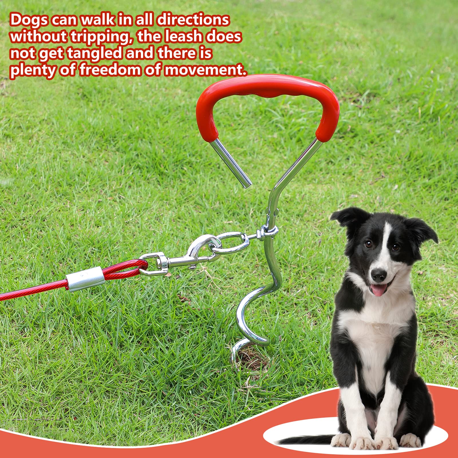 EFUTURETIME Picchetto a Spirale per Guinzaglio del Cane in Acciaio Inossidabile 9m, può Essere Ruotato di 360° Senza Incepparsi, Fascetta per Cani per Cortili, Campeggi, Parchi