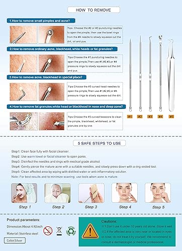 Miniatura 8 de 5 piezas extractor de comedona removedor de puntos negros kit de pinzas curvadas de puntos negros kit profesional de herramientas de eliminación de