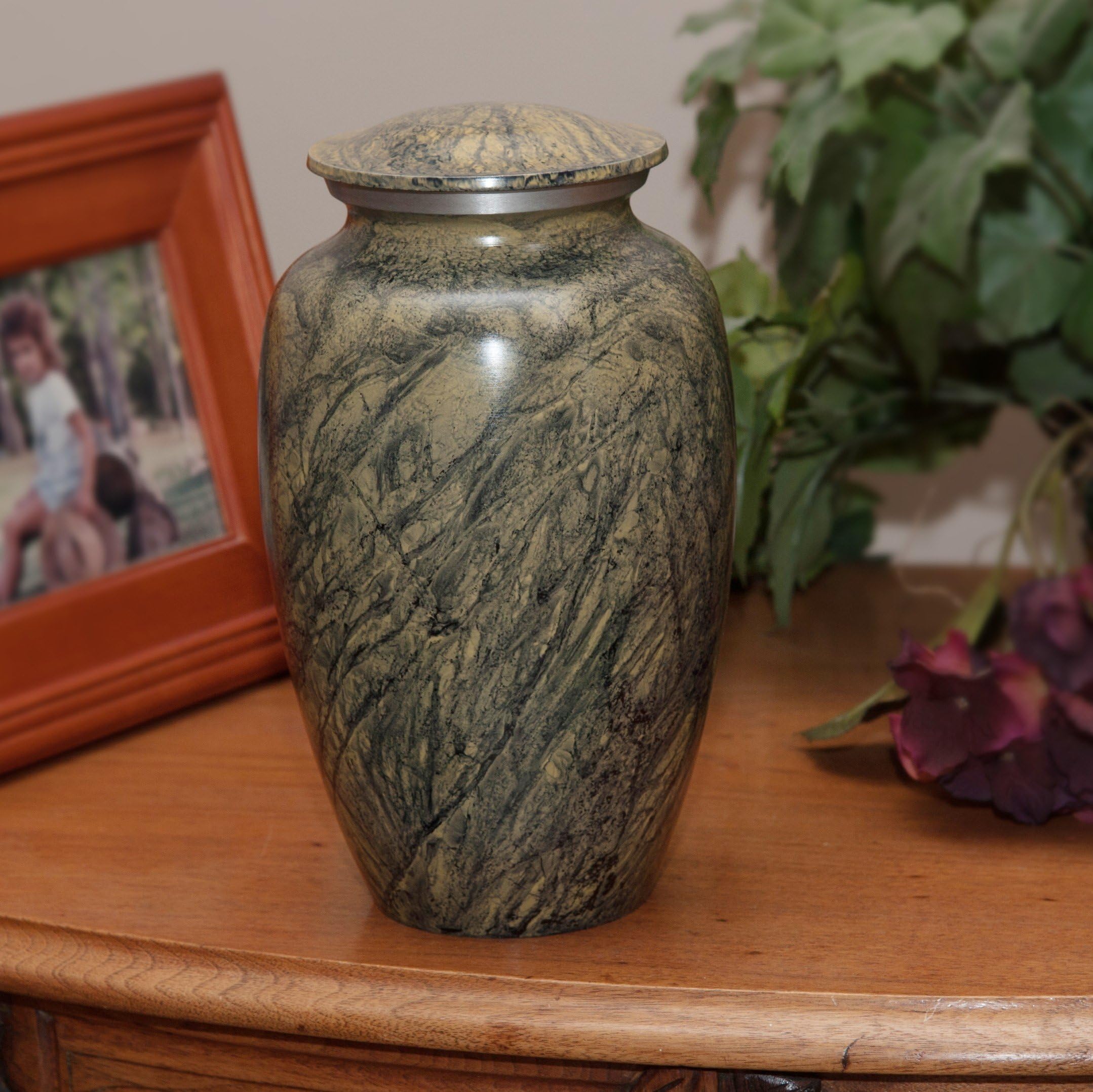 "The Jade Mist" Cremation Funeral Urn for Human Ashes (cremated Remains) - Made of Solid Aluminum with a Unique and Elegant Design