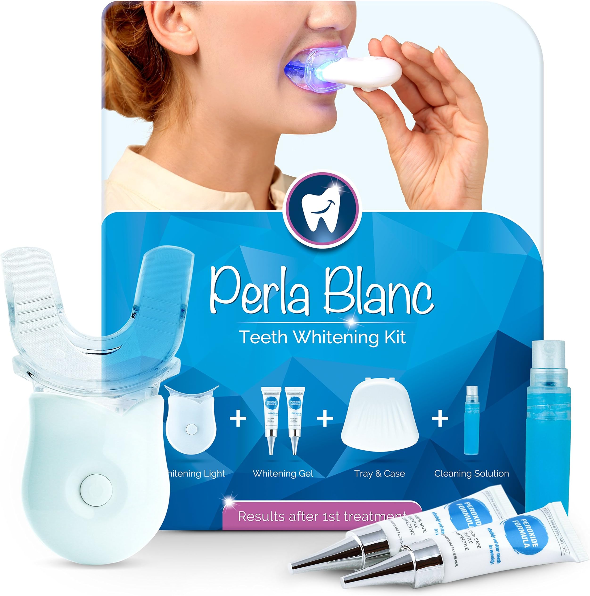 Teeth Whitening Kit, LED Light, 35% Carbamide Peroxide, (2) 5ml Gel Tubes, Tray and Case (Premium Kit)