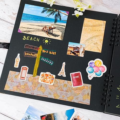 Miniatura 5 de Bstorify Álbumes de fotos cuadrados grandes negros de 80 páginas (11 x 11 pulgadas) de grosor, libro de recuerdos y cierre de cinta, ideal para tus