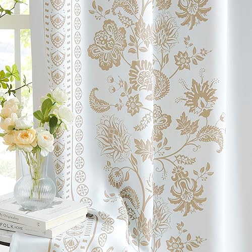 Miniatura 6 de Jubilantex Cortina blackout botánica para ventana, 63 pulgadas de largo, reducción de ruido, aislamiento térmico, tratamiento de ventana para