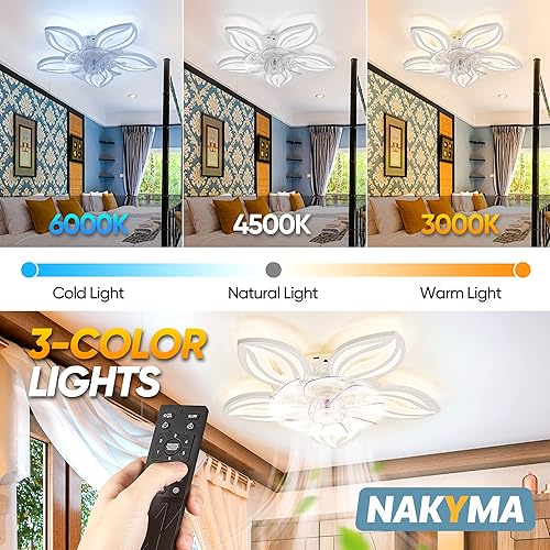 Miniatura 4 de Nakyma Moderno ventilador de techo empotrado para interiores con luz LED regulable y control remoto 3 temperaturas de color 6 velocidades de viento