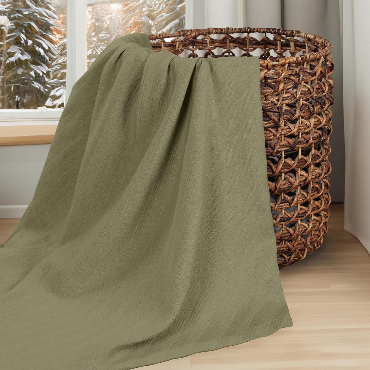 Superior Milan Cotton Blanket, for Picnic, Beach, Traveling or Camping, Bedroom Decor, Essentials, Cover for Bed, Couch, Lounging, Textured Jacquard, Striped Woven Blanket, Twin, Sage - Image 15