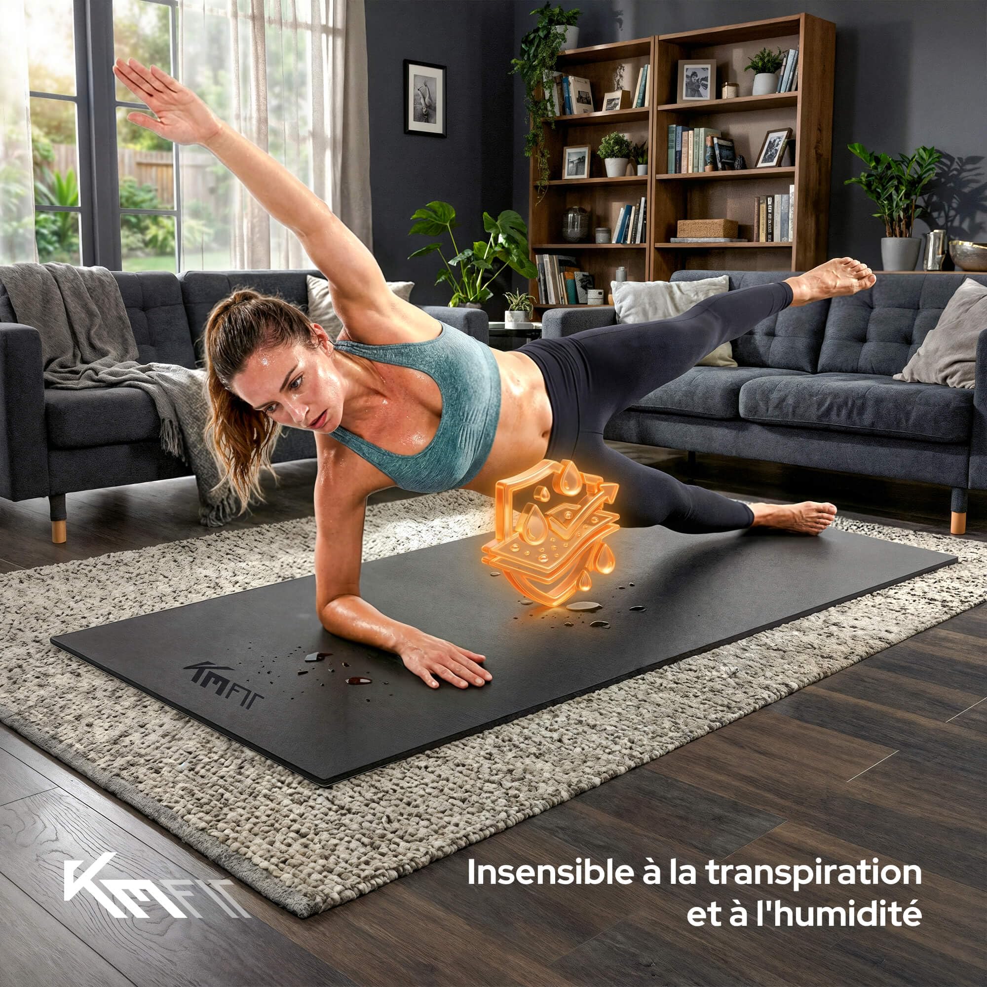 KM-Fit Tapis de Protection de Sol 130×70×0,8 cm | Antidérapant pour Appareils de Fitness | Amortissant Bruit & Vibrations | Tapis pour Yoga & Pilates | 4 Tailles Disponibles