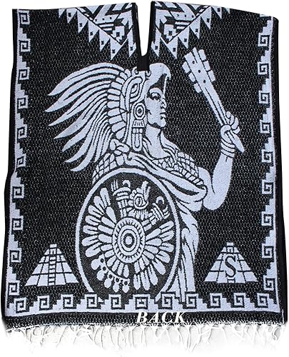 Del Mex Auténtico Poncho Mexicano Cobija Gaban Manta - Blanco y Negro