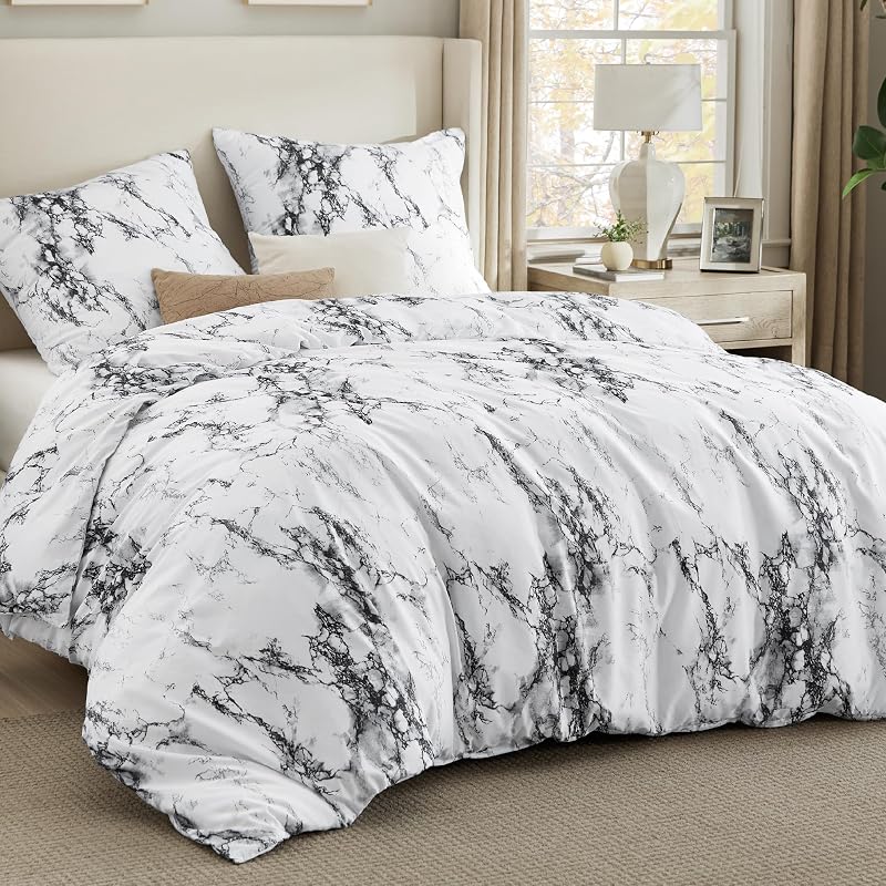 Bedsure 3 részes mikrofiber ágynemű garnitúra 240x220 cm márvány fehér dupla ágyhoz