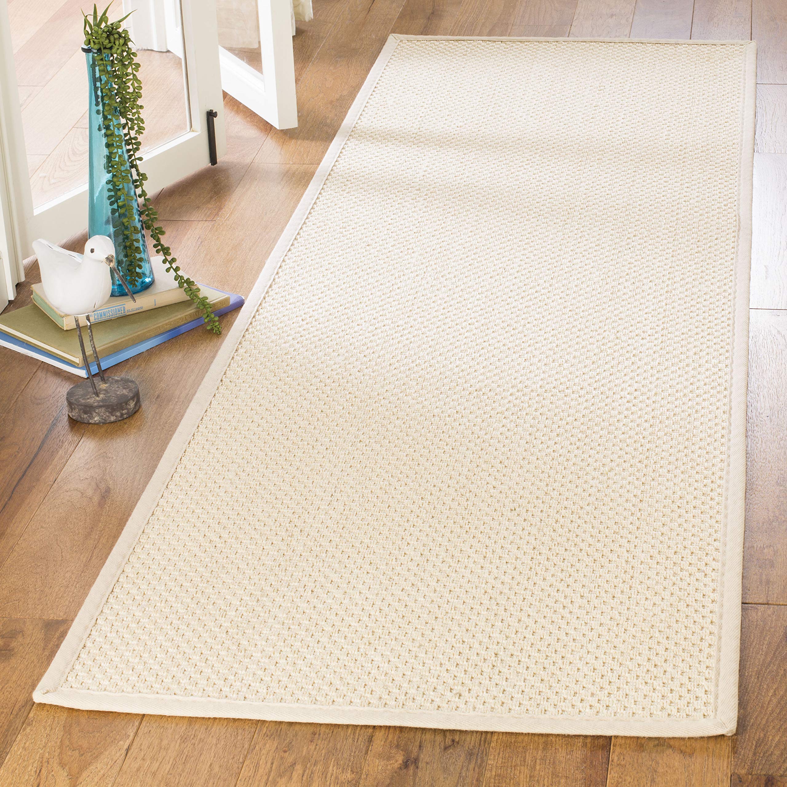 safavieh natural fiber collection runner rug - 2'6" x 10', ivory & light beige, border sisal design, easy care, ideal for high traffic areas in living room, bedroom (nf150a)