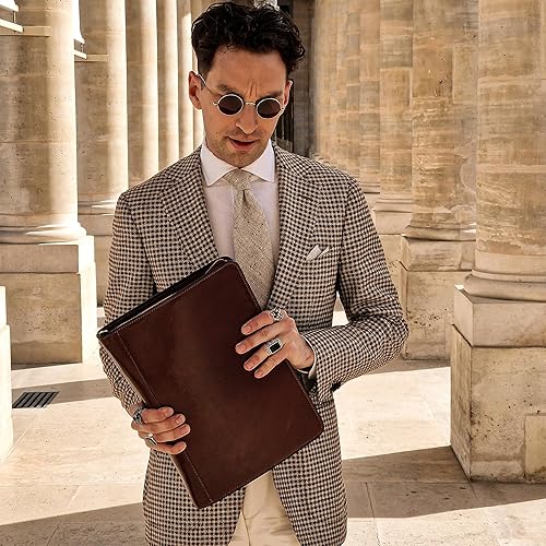 Miniatura 2 de Carpeta de documentos de cartera de cuero hecha a mano con resistencia al tiempo marrón oscuro