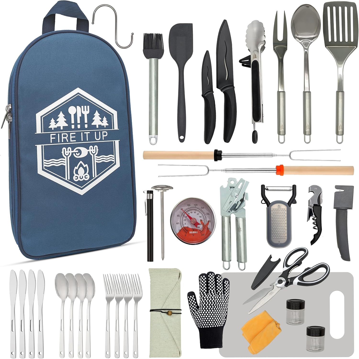 BOMKI Grilling and Camping Cooking Utensils Set for The Outdoors BBQ – Camping Utensil Set Camping Kitchen Set Cookware Accessories Camping Essentials Camping Stuff Camp Cooking Set (Blue Pro) BOMKI Grilling and Camping Cooking Utensils Set for The Outdoors BBQ – Camping Utensil Set Camping Kitchen Set Cookware Accessories Camping Essentials Camping Stuff Camp Cooking Set (Blue Pro)