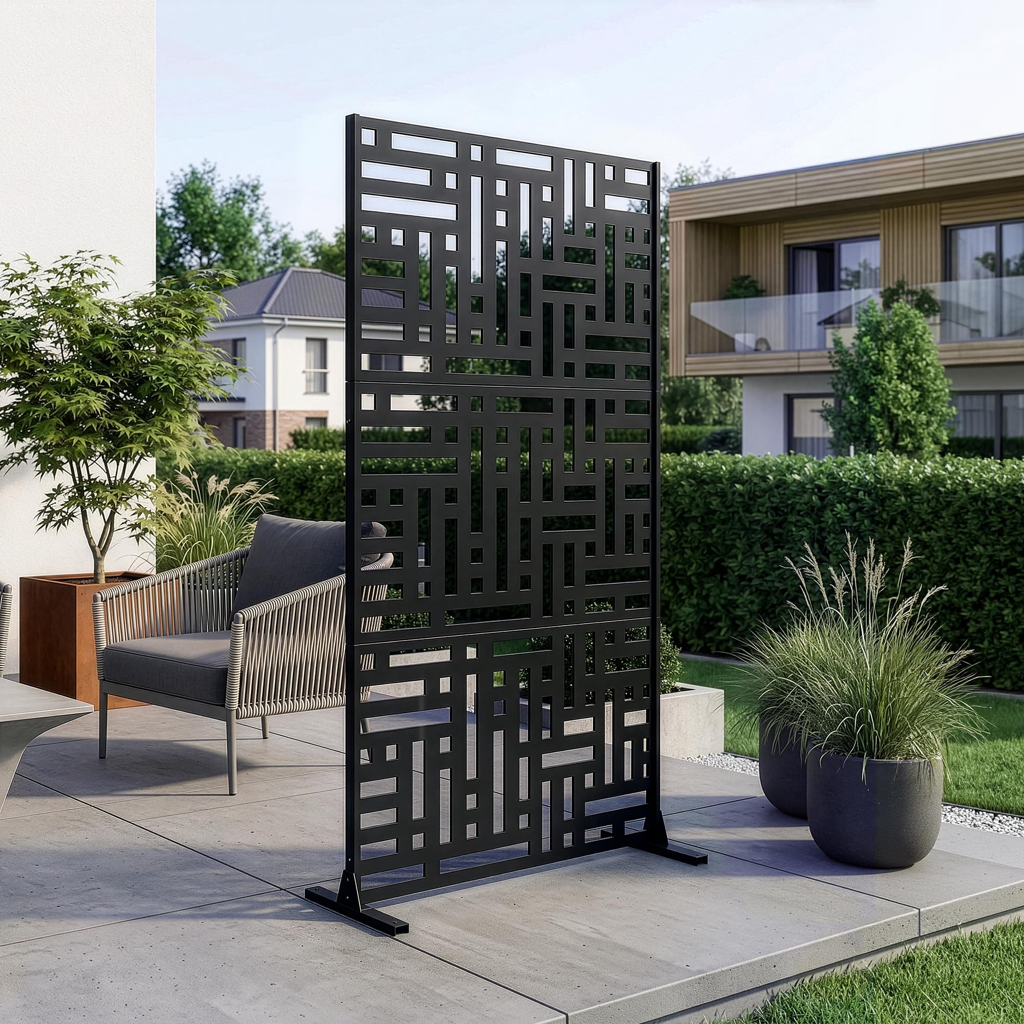 casa.pro Tabique Bernalda Divisor de Espacios Biombo Separador de Ambientes Exterior Interior Diseño Atractivo Protege del Sol Viento Acero Galvanizado 180 x 90 x 40 cm - Negro