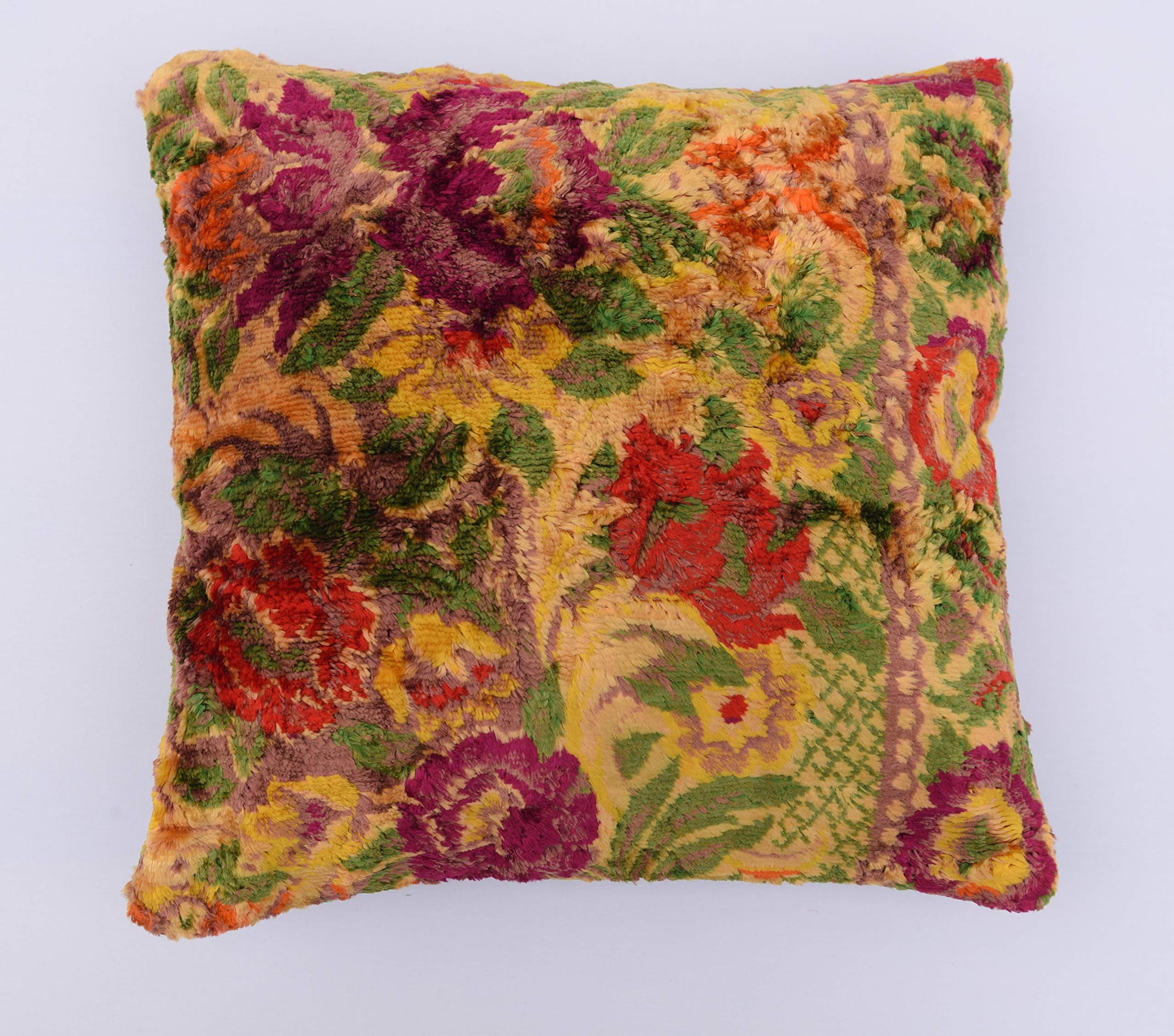 Floral Red Velvet Cushion Cover,Velvet Square Cushion, Soft Velvet Pillowcase, Soft Shining Throw Pillow, Vintage Charm Cushion Cover, Landhouse Decor Cushion 16''x 16''