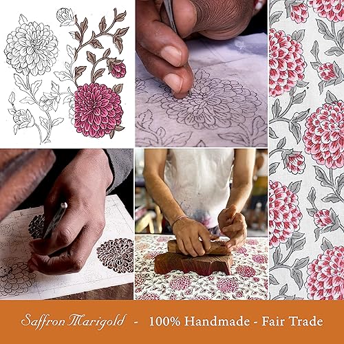 Miniatura 8 de Saffron Marigold Manta reversible azul acolchada, tamaño King, hecha a mano con estampado de helechos del bosque, de algodón, de gasa Jaipuri Razai,