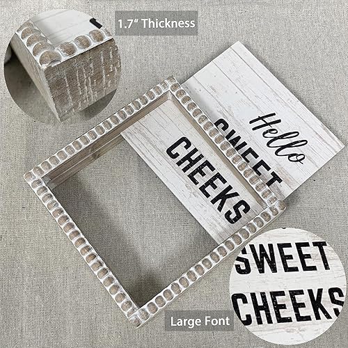 Miniatura 5 de Letreros de decoración de baño con marco de madera estilo granja bohemia, divertida placa decorativa pequeña y linda para baño, decoración de Hola