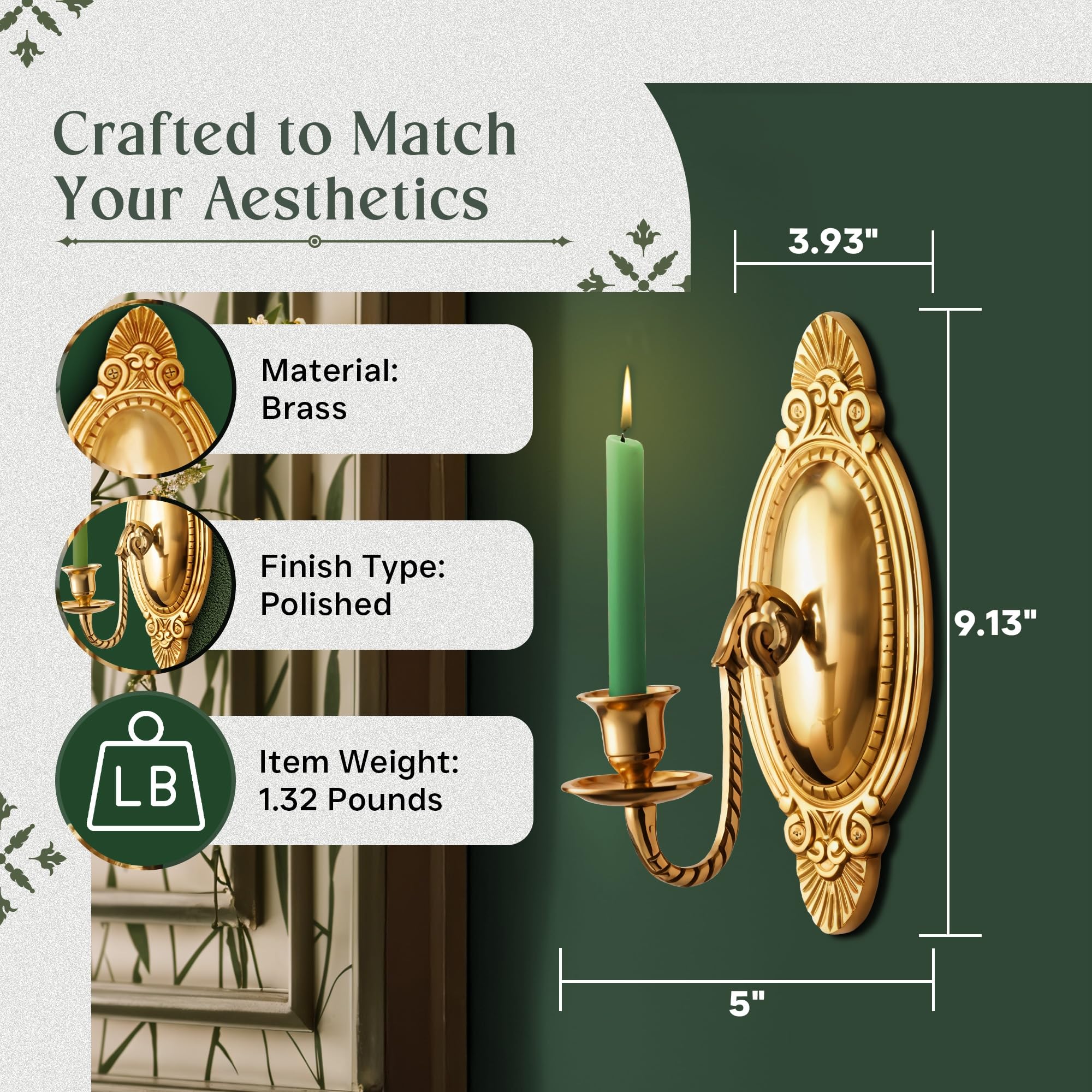 ヴィンテージ真鍮キャンドル壁取り付け用燭台 Amazon.co.jp: Victorianヴィンテージ真鍮壁取り付け用燭台