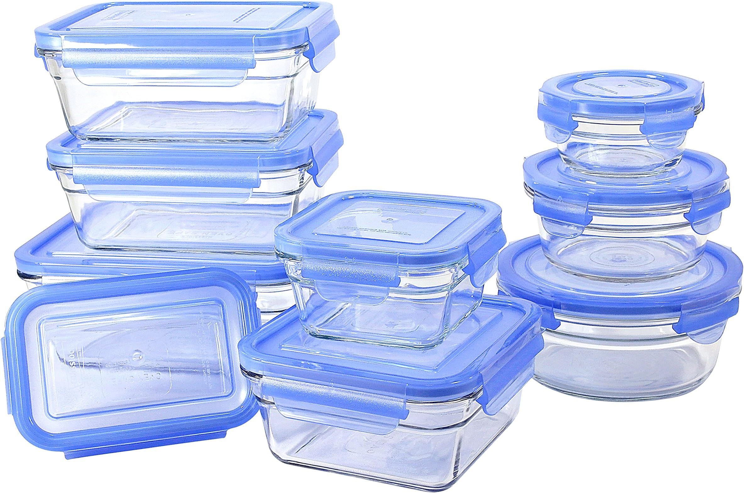 Glasslock 18 Piece Oven Safe Assortment Set, Blue