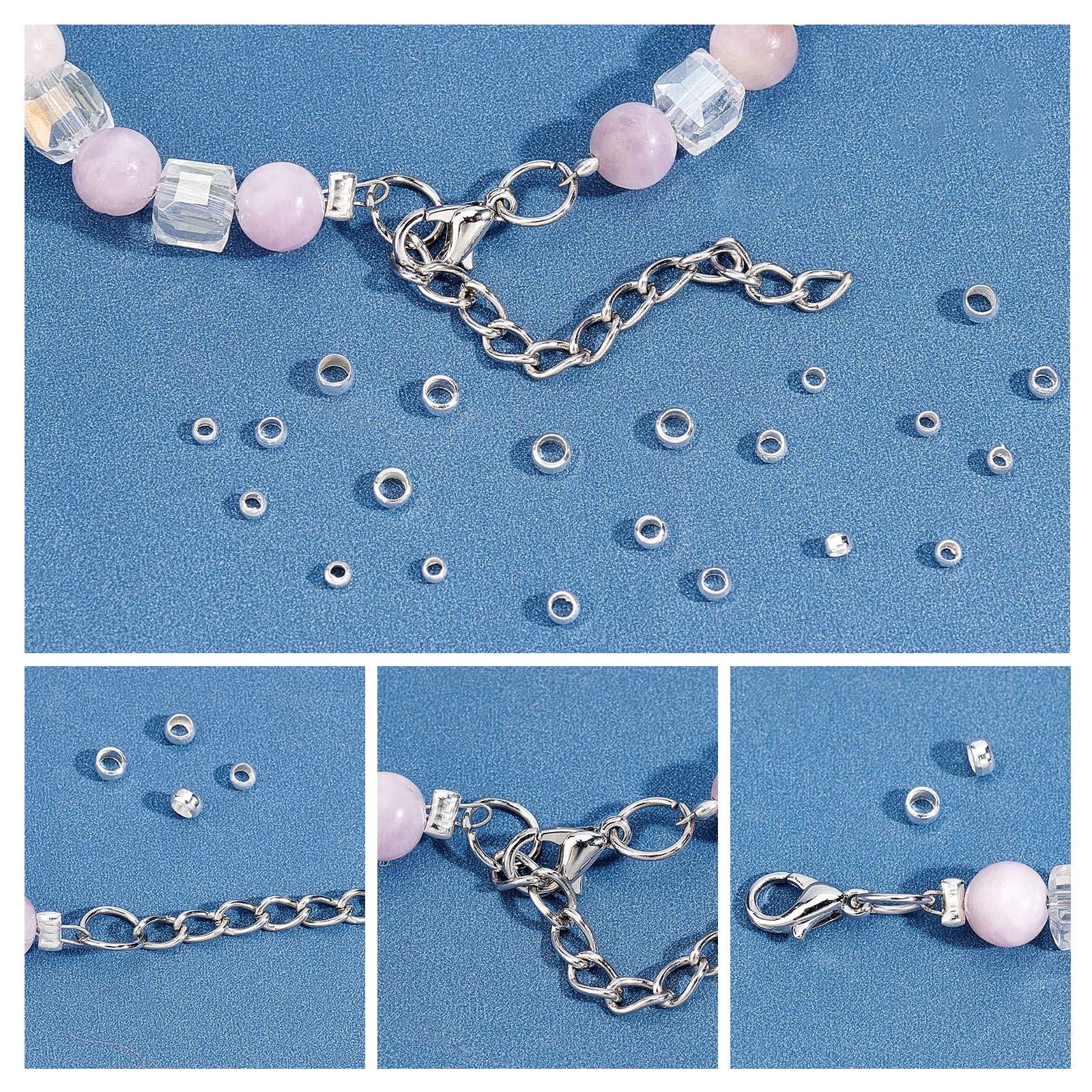 PH PandaHall 1800pz Perline a Crimpare Argento in Ottone Perline Distanziali Piatte, 2mm 2.5mm 3mm Perlina Crimp per Fare Gioielli Collana Orecchino Braccialetto Artigianato Fai Da Te, Foro: 1.2-2mm