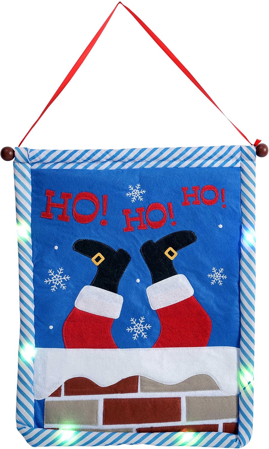 Ho Santa Hanging Christmas Decoration Flag with Colour Changing LED Lights-50cm, 50 x 45 cm, Multicolour