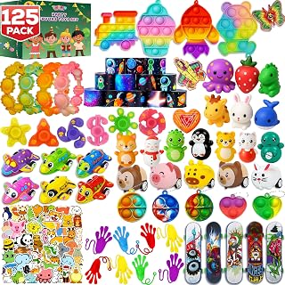 TwCare 125 Pcs Fidget Toys Party Favors Pack - Random Pop Sensory Toys, 65 Stickers for Kids Adults, Autism, Stocking Stuffers, Classroom Rewards