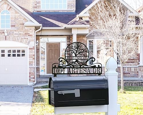 Miniatura 2 de Cartel de metal personalizado para buzón de correo del árbol de la vida, números de casa para buzón, placa de dirección de metal personalizada,