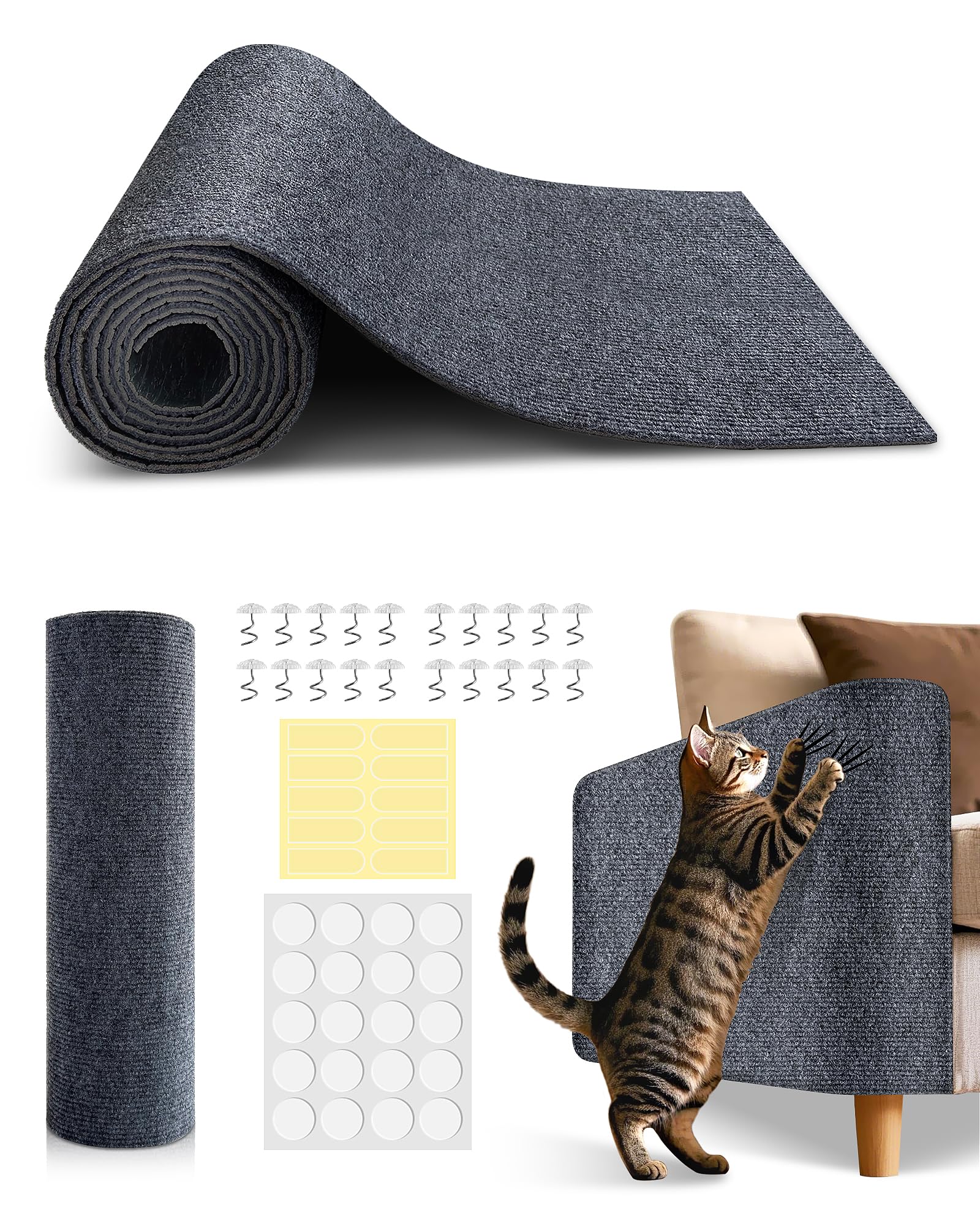 Anti Cat Scratch Furniture Protector,Durable Couch Protector from Cat Claws,Trimmable DIY Cat Scratch Carpet Mat for Leather,Sofa,Wall,Couch Corner and Cat Tower,78.7