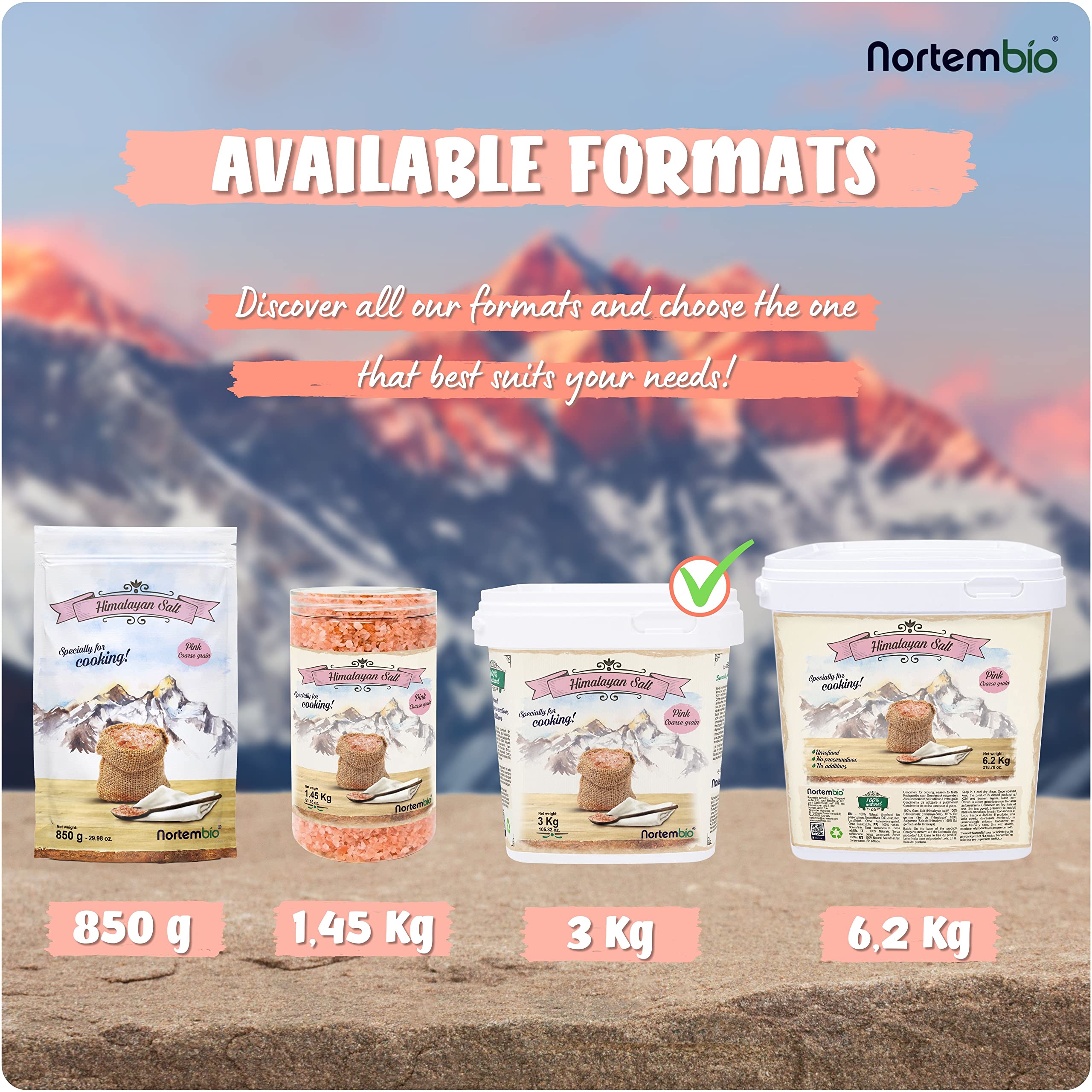 Nortembio Sel Rose de l’Himalaya 3 kg Gros Grain (2–5 mm) Origine Pakistan – Sel Minéral Naturel Non Raffiné pour Usage Culinaire + eBook de Recettes Offert