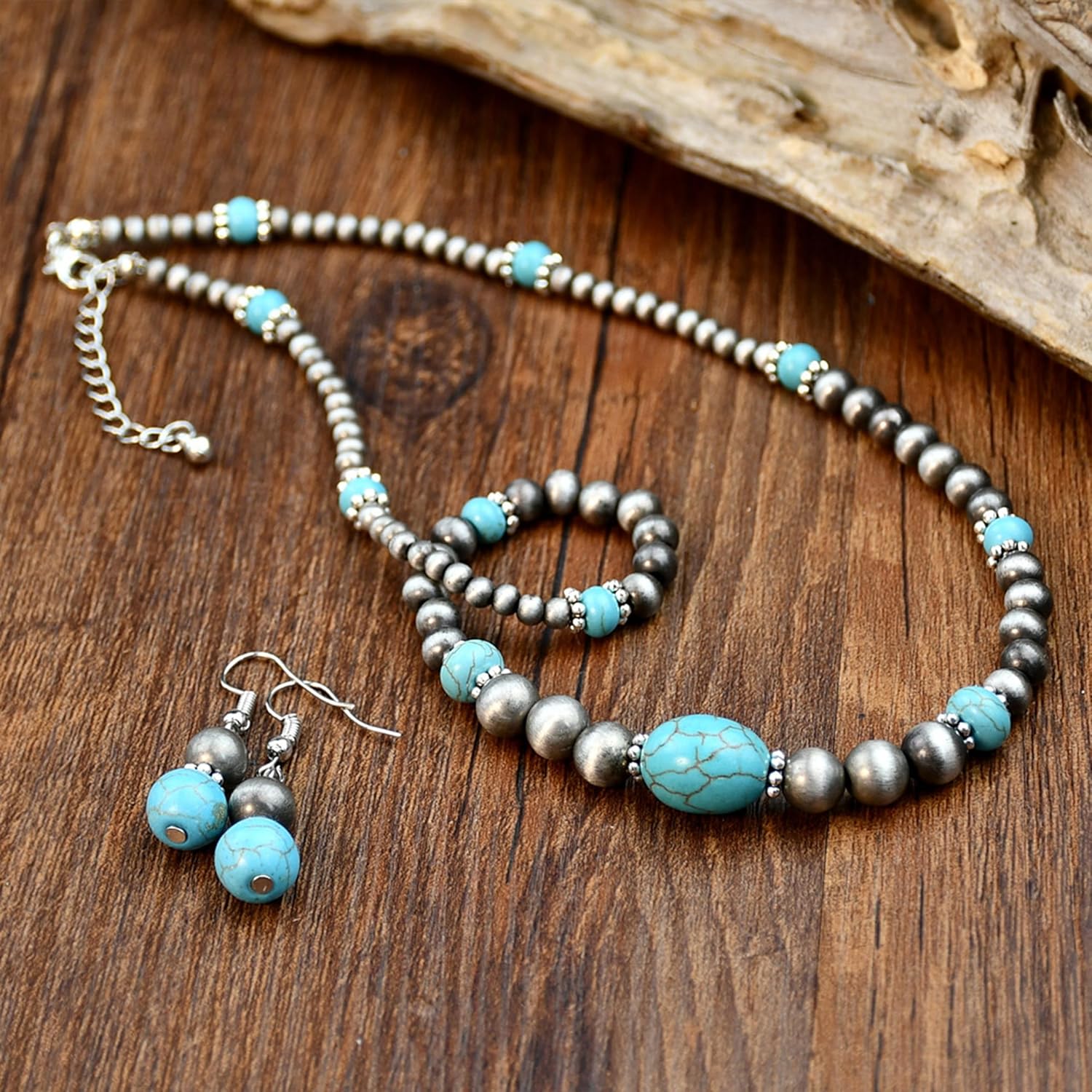 Turquoise Necklaces Earrings Jewelry Set Boho Western Navajo Pearl Dainty Statement Chunky Trendy Birthday Christmas Gifts Jewelry Gifts - Image 7