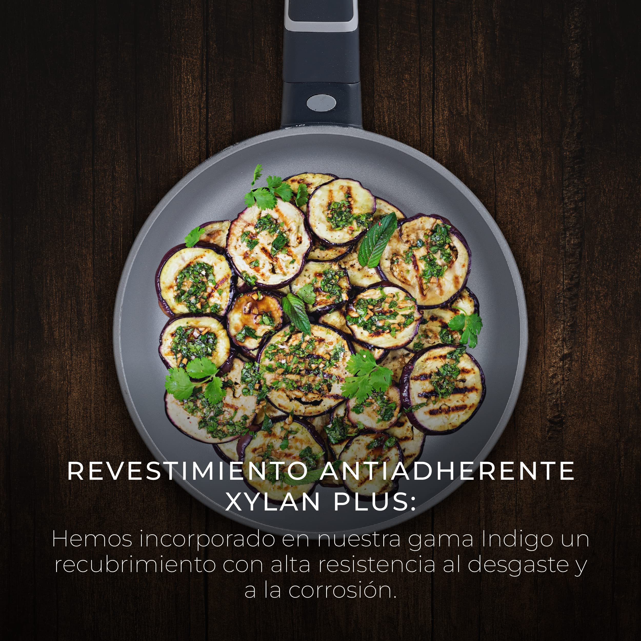MasterPRO Indigo Sartenes Antiadherentes de 20 24 y 28 cm de Diámetro 5; 5,5 y 6 cm de Altura Fabricadas de Aluminio Fundido Revestimiento Xylan Plus Mango Soft Touch Todo Tipo de Cocinas, BGKIT-0052
